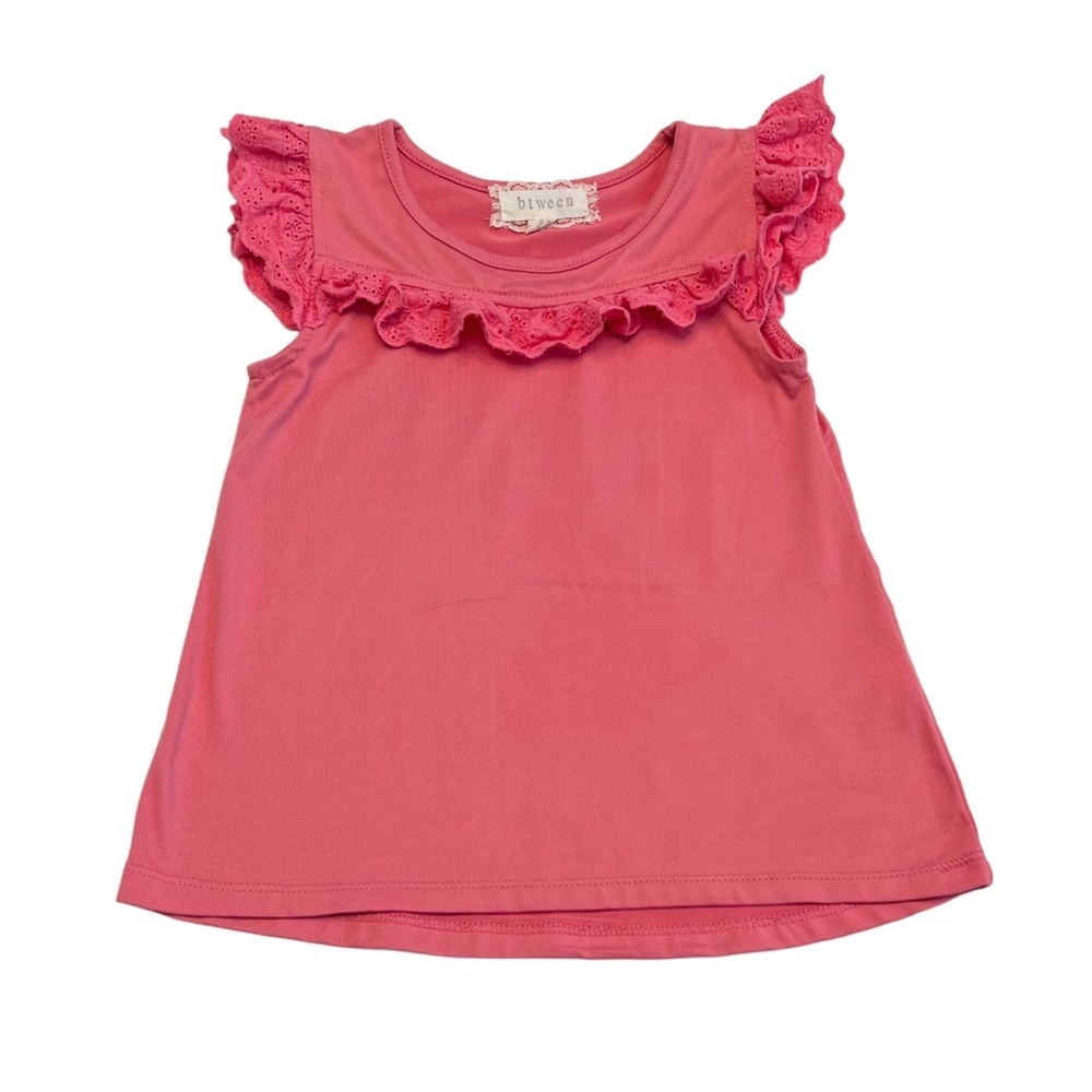 ⚡️4/$20⚡️ btween Girls Pink Flower Eyelet Ruffle Short Sleeve Tee | Girls 4T